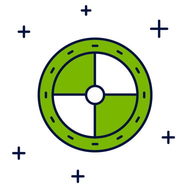 Beyaz arka planda izole edilmiş yuvarlak ahşap kalkan simgesi. Güvenlik, güvenlik, koruma, mahremiyet, koruma kavramı. Vektör.