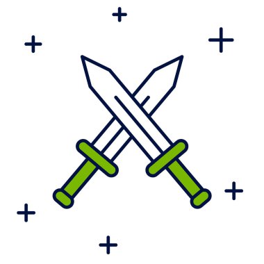 Doldurulmuş orta çağ kılıç simgesi beyaz arka planda izole edilmiş. Ortaçağ silahı. Vektör.