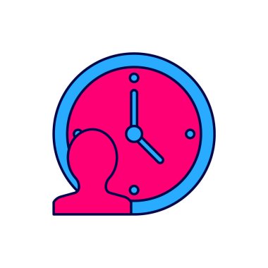 Doldurulmuş zaman yönetim simgesi beyaz arkaplanda izole edildi. Saat ve vites tabelası. Üretkenlik sembolü. Vektör.