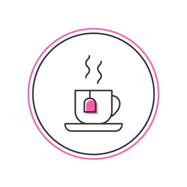 Beyaz arka planda izole edilmiş çay poşeti ikonu dolu bir fincan çay. Vektör.