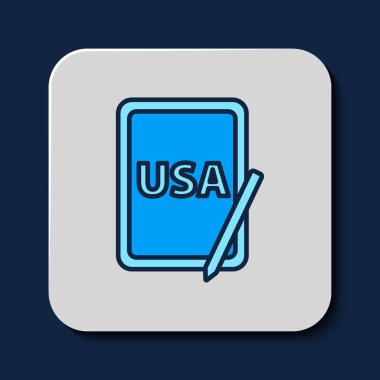 Filled outline USA United states of america on graphic tablet icon isolated on blue background. Vector.