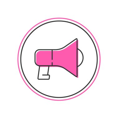 Doldurulmuş ana hatlı Megafon simgesi beyaz arkaplanda izole edildi. Sözcü işareti. Vektör.