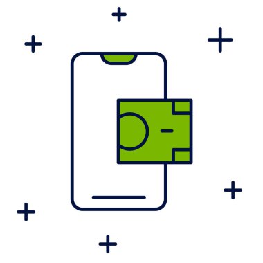 Doldurulmuş Mobil bankacılık simgesi beyaz arkaplanda izole edildi. Cep telefonu ekranına cep telefonu bankacılığı yoluyla para aktar. Vektör.