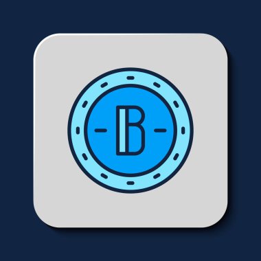 Mavi arka planda izole edilmiş Kripto Para Simgesi Doldurulmuş. Madeni para. Engelleme zinciri tabanlı şifreli para birimi. Vektör.