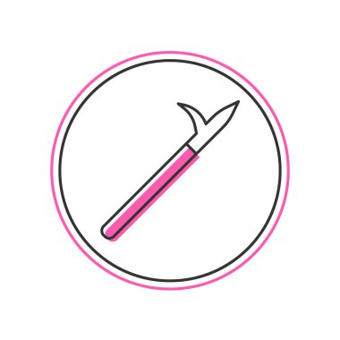 Filled outline Metal pike pole with wooden handle icon isolated on white background. Spear, pickaxe, hook hand extinguishing instrument and tool for fireman. Vector.