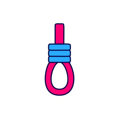 Beyaz arkaplanda izole edilmiş ana hatlı darağacı halat asılı ikonu. İpe bağlanmış halat. İntihar, asılma ya da linç. Vektör.