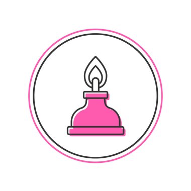 Beyaz arkaplanda izole edilmiş ana hatlı alkol veya ruh yakıcı simgesi. Kimyasal ekipman. Vektör.