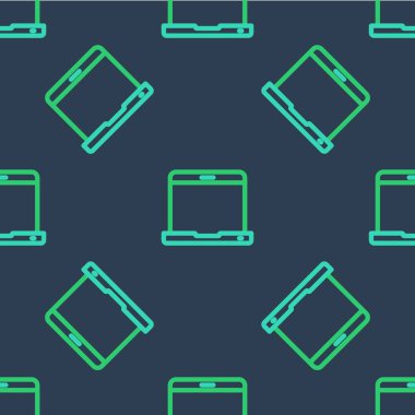Satır dizüstü simgesi mavi arkaplanda izole edilmiş kusursuz desen. Boş ekran işaretli bilgisayar defteri. Vektör.