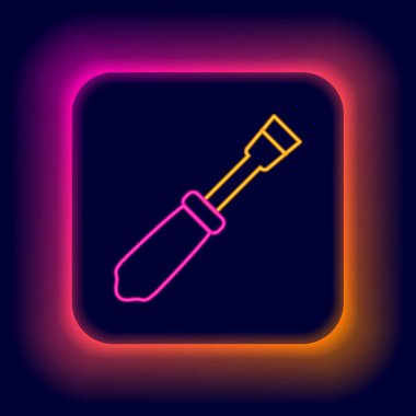 Parlayan neon hattı tornavida simgesi siyah arkaplanda izole edildi. Servis aracı sembolü. Renkli taslak konsepti. Vektör.