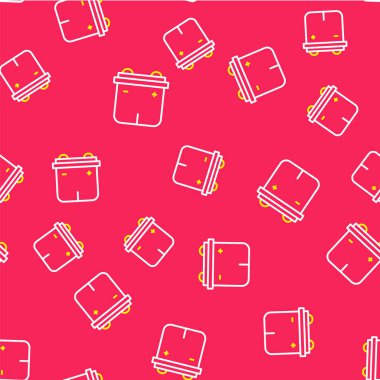 Line Car batarya ikonu kırmızı arka planda izole edilmiş. Akümülatör bataryası enerji ve elektrik akümülatörü bataryası. Vektör.