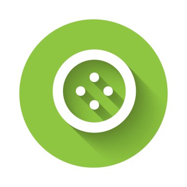 White Sewing button for clothes icon isolated with long shadow background. Clothing button. Green circle button. Vector.