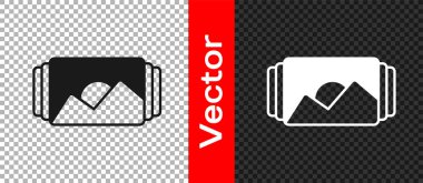 Siyah Fotoğraf çerçeve simgesi şeffaf arkaplanda izole edildi. Vintage boş fotoğraf çerçevesi. Vektör.