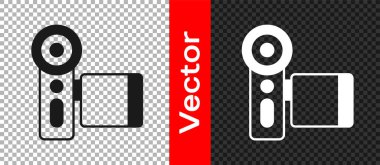 Siyah Sinema kamera simgesi şeffaf arkaplanda izole edildi. Video kamera. Film tabelası. Film projektörü. Vektör.
