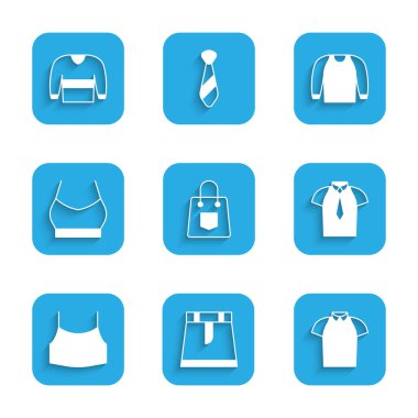 Set Handbag Skirt Polo shirt Shirt Female crop top Sweater and icon. Vector.