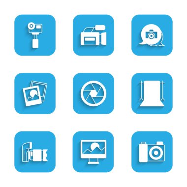 Set Camera shutter Photo retouching camera Empty photo studio frame and Action extreme icon. Vector.