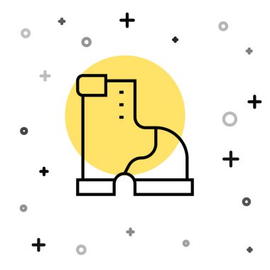 Black line Winter warm boot icon isolated on white background. Waterproof rubber boot. Random dynamic shapes. Vector.