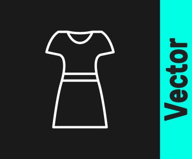 Beyaz çizgili kadın giysi simgesi siyah arkaplanda izole edildi. Kıyafet tabelası. Vektör.