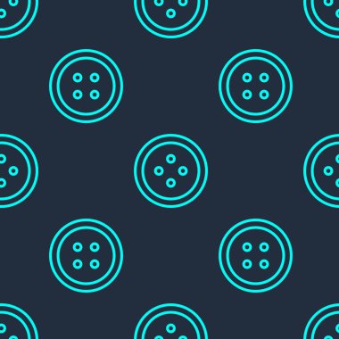 Elbise simgesi için yeşil çizgi dikiş düğmesi mavi arkaplanda izole edilmiş pürüzsüz desen. Giysi düğmesi. Vektör.