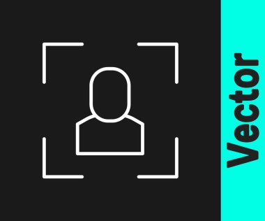 Beyaz çizgi kamera odak çerçevesi simgesi siyah arkaplanda izole edildi. Vektör.