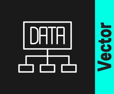 Siyah arkaplanda beyaz çizgi veri analiz simgesi izole edildi. İş veri analizi süreci, istatistik. Çizelgeler ve diyagramlar. Vektör.
