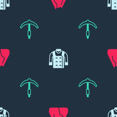 Set Mountains Sweater and Pickaxe on seamless pattern. Vector.