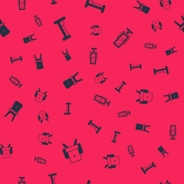 Set Armchair Bed Chair and Big full length mirror on seamless pattern. Vector.