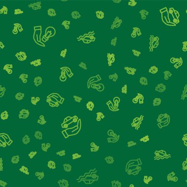 Set line Light bulb in hand Car insurance and Flood car on seamless pattern. Vector.