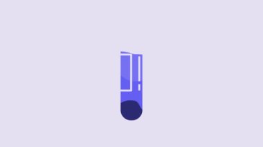 Blue Test tube or flask with blood icon isolated on purple background. Laboratory, chemical, scientific glassware sign. 4K Video motion graphic animation.