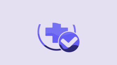 Blue Cross hospital medical icon isolated on purple background. First aid. Diagnostics symbol. Medicine and pharmacy sign. 4K Video motion graphic animation.