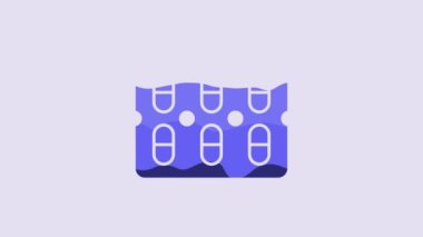 Blue Pills in blister pack icon isolated on purple background. Medical drug package for tablet, vitamin, antibiotic, aspirin. 4K Video motion graphic animation.