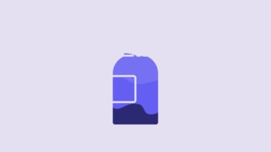 Blue Hand sanitizer bottle icon isolated on purple background. Disinfection concept. Washing gel. Alcohol bottle for hygiene. 4K Video motion graphic animation.