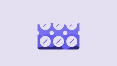 Blue Pills in blister pack icon isolated on purple background. Medical drug package for tablet, vitamin, antibiotic, aspirin. 4K Video motion graphic animation.