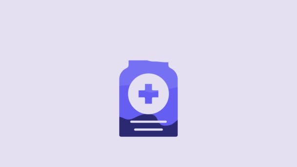 Blue Medicine Bottle Icon Isolated Purple Background Bottle Pill Sign — Stockvideo