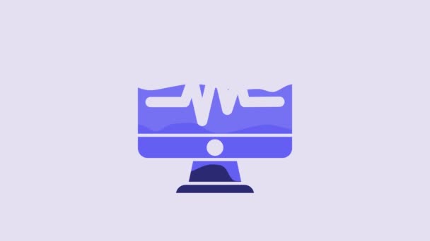Moniteur Ordinateur Bleu Avec Icône Cardiogramme Isolé Sur Fond Violet — Video