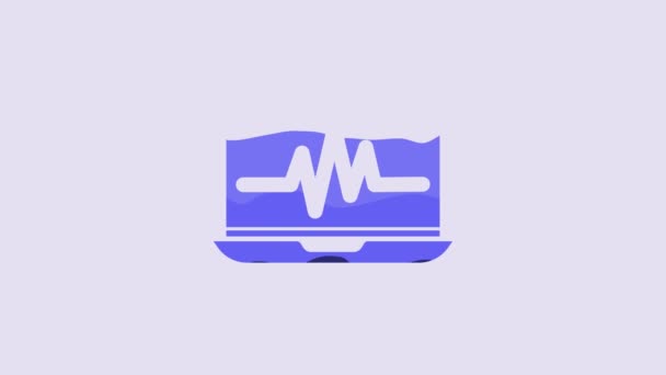 Blue Laptop Cardiogram Icon Isolated Purple Background Monitoring Icon Ecg — ストック動画