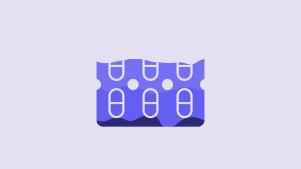 Blue Pills Blister Pack Icon Isolated Purple Background Medical Drug — Stockvideo