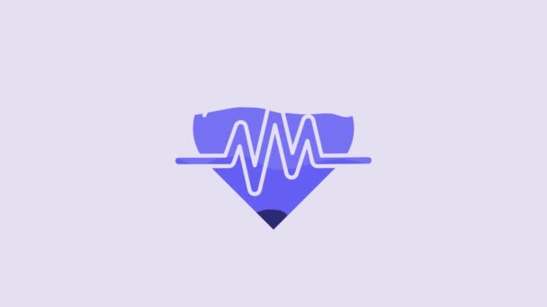 Синий Значок Сердечного Ритма Выделен Фиолетовом Фоне Знак Сердцебиения Икона — стоковое видео