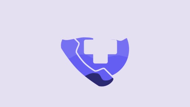 Blue Emergency Phone Call Hospital Icon Isolated Purple Background Video — Stok video