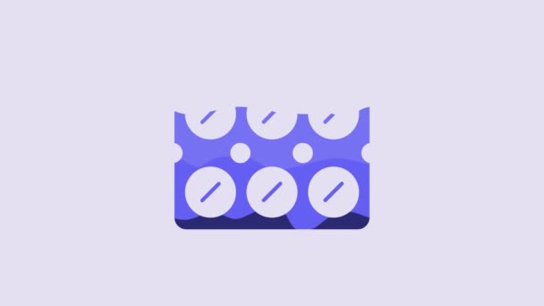 Blå Piller Blisterförpackning Ikon Isolerad Lila Bakgrund Medicinsk Läkemedelsförpackning För — Stockvideo