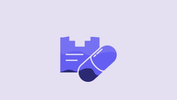 Blue Medical Prescription Icon Isolated Purple Background Form Recipe Medical — Stockvideo