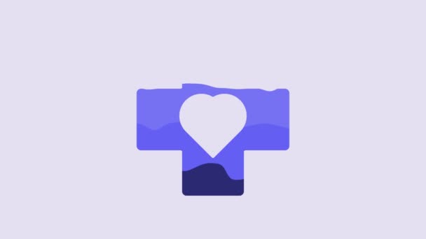 Coração Azul Com Ícone Cruz Isolado Fundo Roxo Primeiros Socorros — Vídeo de Stock