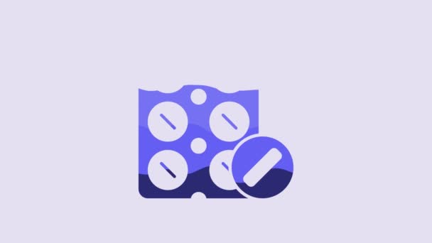 Blue Pills Blister Pack Icon Isolated Purple Background Medical Drug — Video Stock