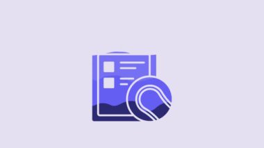 Blue Checklist clipboard and tennis ball icon isolated on purple background. Sport equipment. 4K Video motion graphic animation.