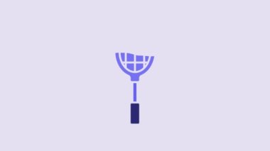 Blue Tennis racket icon isolated on purple background. Sport equipment. 4K Video motion graphic animation.