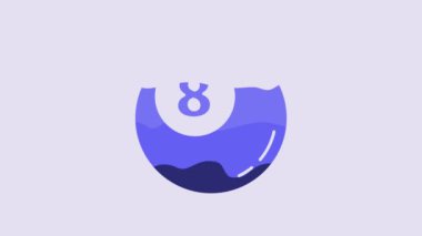 Blue Billiard pool snooker ball icon isolated on purple background. 4K Video motion graphic animation.