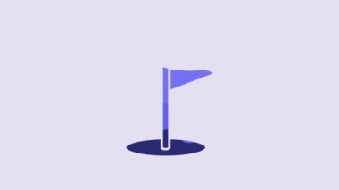 Blue Golf flag icon isolated on purple background. Golf equipment or accessory. 4K Video motion graphic animation.