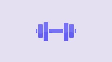 Blue Dumbbell icon isolated on purple background. Muscle lifting icon, fitness barbell, gym, sports equipment, exercise bumbbell. 4K Video motion graphic animation.