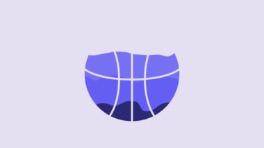 Blue Basketball ball icon isolated on purple background. Sport symbol. 4K Video motion graphic animation.