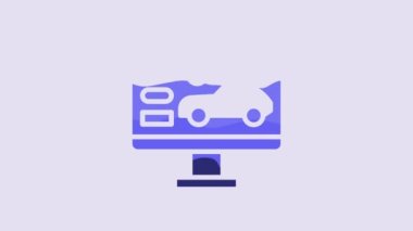 Blue Hardware diagnostics condition of car icon isolated on purple background. Car service and repair parts. 4K Video motion graphic animation.
