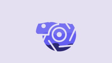 Blue Car brake disk with caliper icon isolated on purple background. 4K Video motion graphic animation.